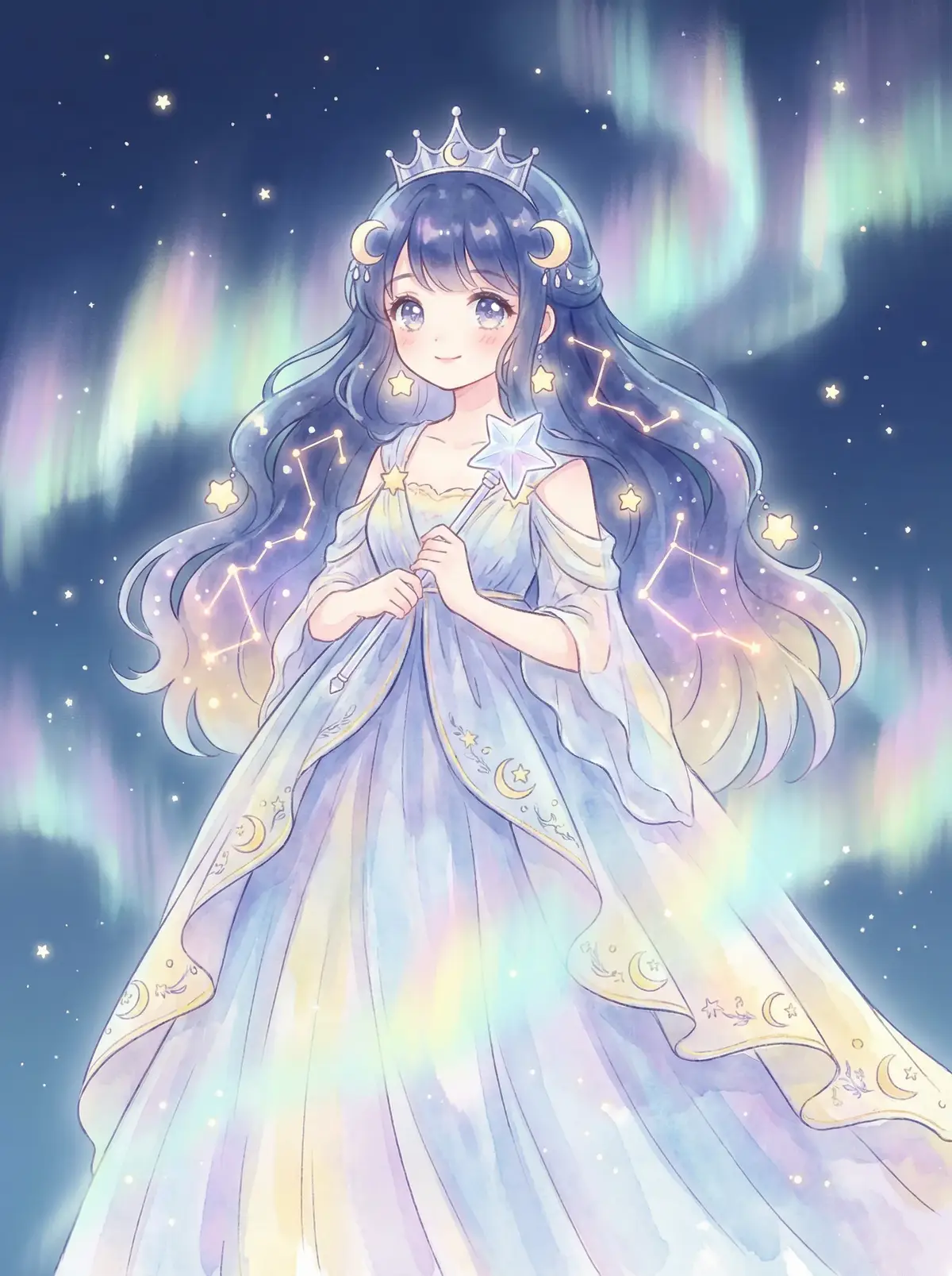 王思聪雪梨 - 星辰公主希尔角色设定图，手持星光权杖